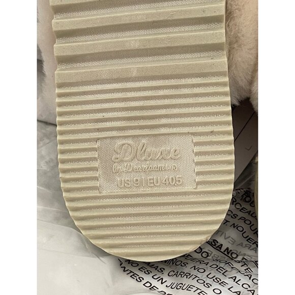 Dluxe by Dearfoam Cream Genuine Shearling Criss Cross Top Slide On Slippers - Picture 12 of 12